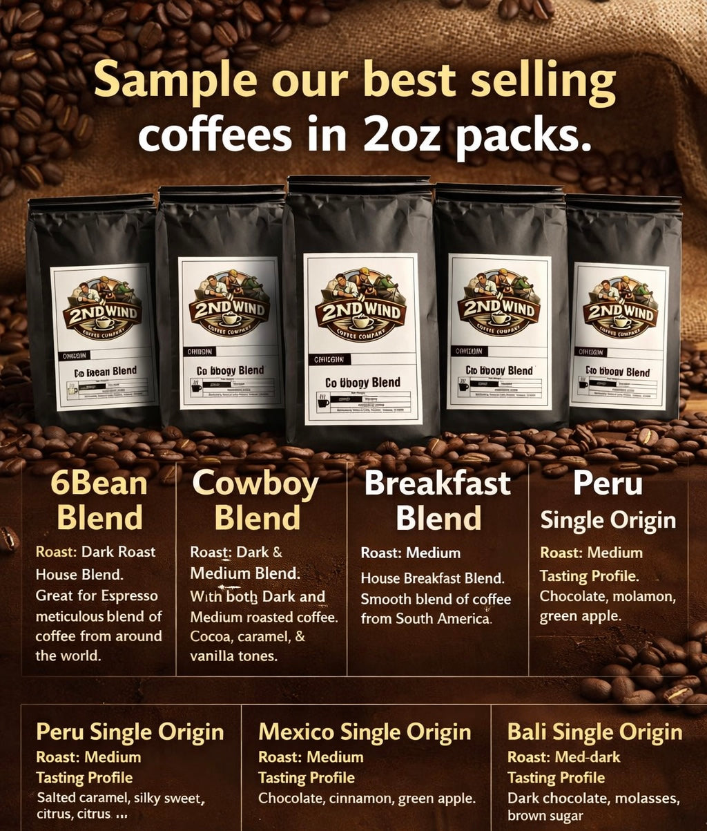 Best Sellers Sample Pack: 6Bean, Cowboy, Breakfast, Peru, Mexico, Bali